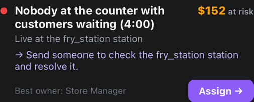 A play routed to the store manager with an Assign button