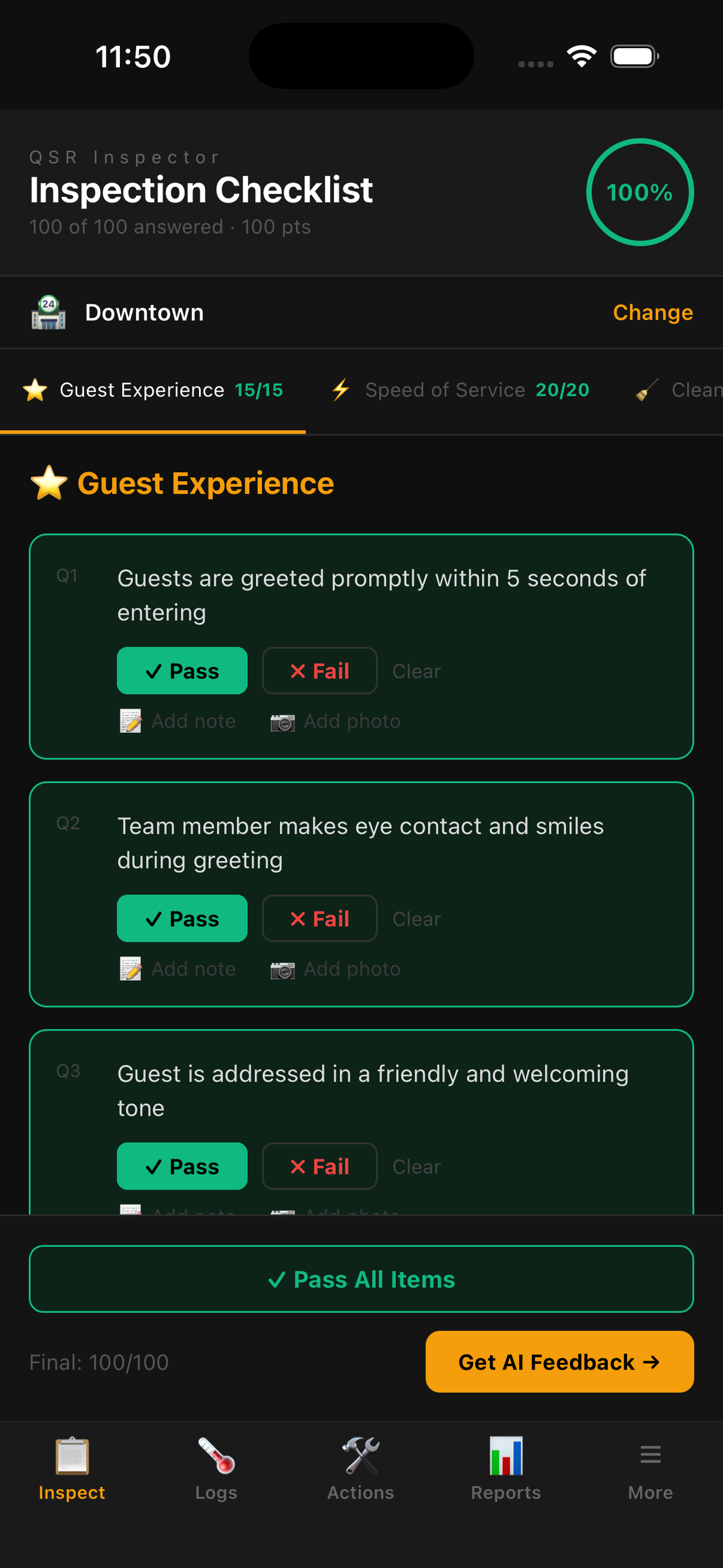 Inspection checklist