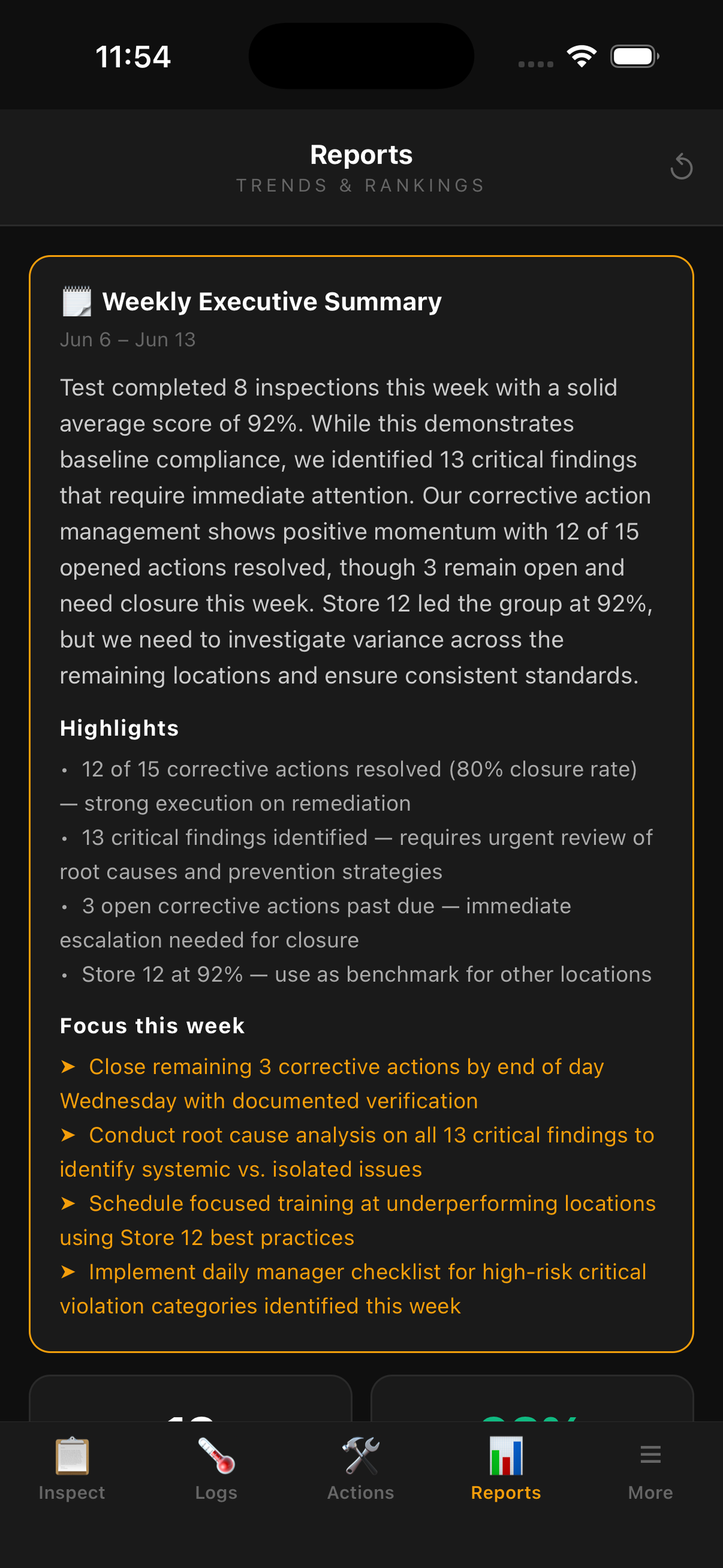 Reports dashboard